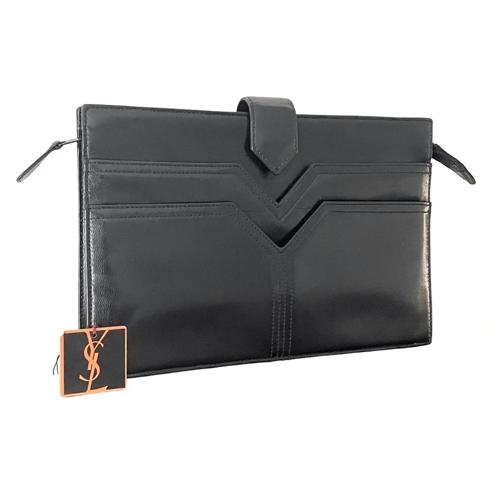 Yves Saint Laurent Black Leather Wristlet Clutch